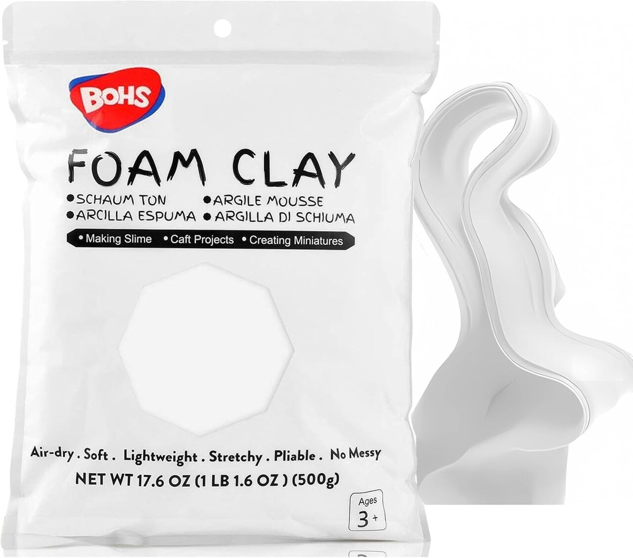 White Modeling Foam Clay Lite – 500g / 1.1 lbs Soft & Squishy Air-Dry Foam Clay for Fake Bake, Cosplay, Flower Mirrors, Slime & DIY Crafts